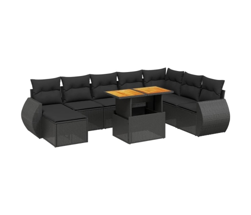 Set de sofás de jardín 8 piezas y cojines ratán sintético negro