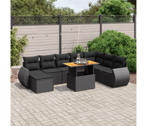 Set de sofás de jardín 8 piezas y cojines ratán sintético negro