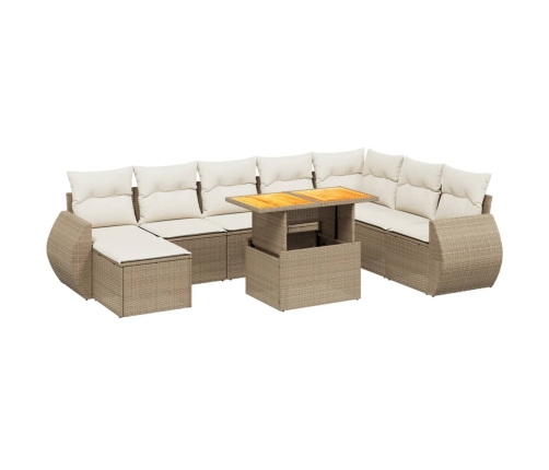 Set de sofás de jardín 9 pzas con cojines ratán sintético beige
