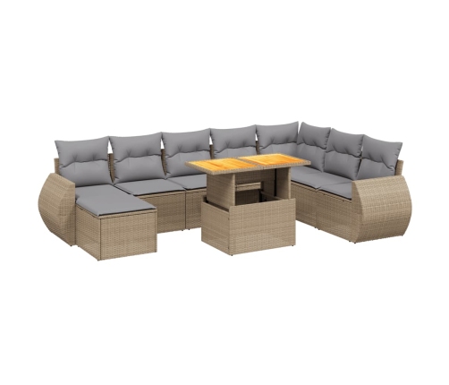 Set de sofás de jardín 9 pzas con cojines ratán sintético beige