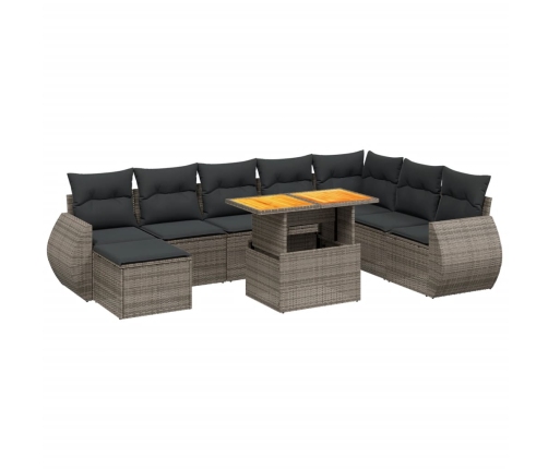 Set de muebles de jardín 9 pzas y cojines ratán sintético gris