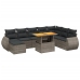 Set de muebles de jardín 9 pzas y cojines ratán sintético gris