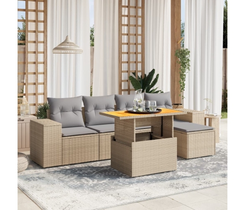 Juego de sofás jardín con cojines 6 pzas ratán sintético beige