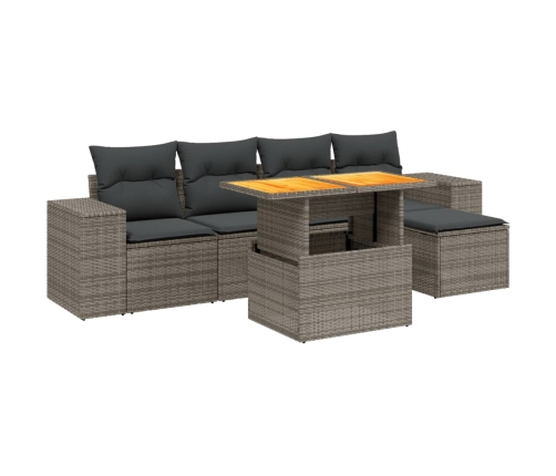 Set de muebles de jardín 6 pzas y cojines ratán sintético gris
