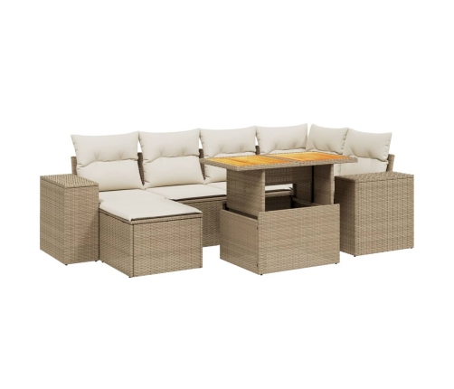 Set sofás de jardín 7 piezas y cojines ratán sintético beige