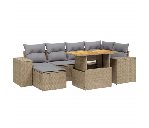 Set sofás de jardín 7 piezas y cojines ratán sintético beige