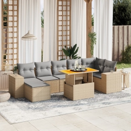 Juego de sofás de jardín con cojines beige 8 pzas ratán PE
