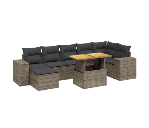 Set de sofás de jardín 8 pzas y cojines ratán sintético gris