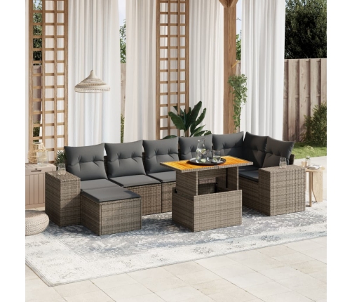 Set de sofás de jardín 8 pzas y cojines ratán sintético gris