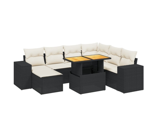 Set de sofás de jardín 8 piezas y cojines ratán sintético negro