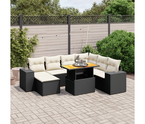 Set de sofás de jardín 8 piezas y cojines ratán sintético negro