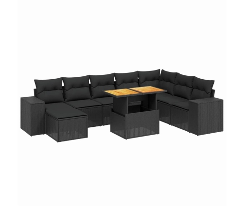 Set de sofás de jardín 8 piezas y cojines ratán sintético negro