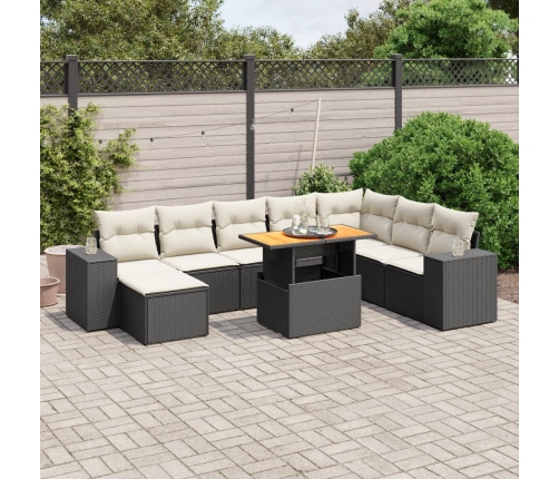 Set de sofás de jardín 8 piezas y cojines ratán sintético negro
