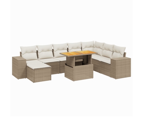 Set de sofás de jardín 9 pzas con cojines ratán sintético beige