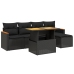 Set de sofás de jardín 6 piezas y cojines ratán sintético negro