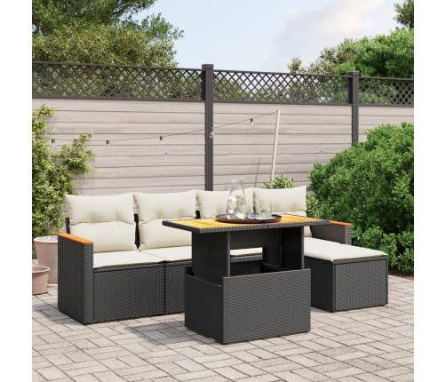 Set de sofás de jardín 6 piezas y cojines ratán sintético negro