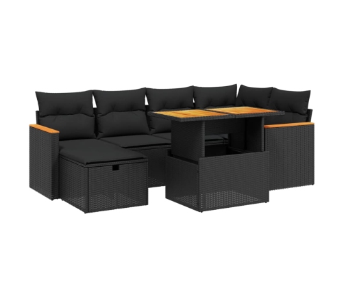 Set de comedor de jardín 7 pzas y cojines ratán sintético negro