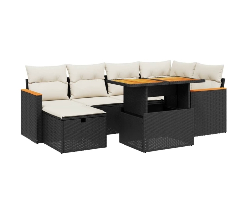 Set de comedor de jardín 7 pzas y cojines ratán sintético negro