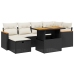 Set de comedor de jardín 7 pzas y cojines ratán sintético negro