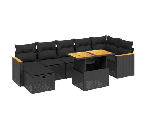 Set de sofás de jardín 8 piezas y cojines ratán sintético negro