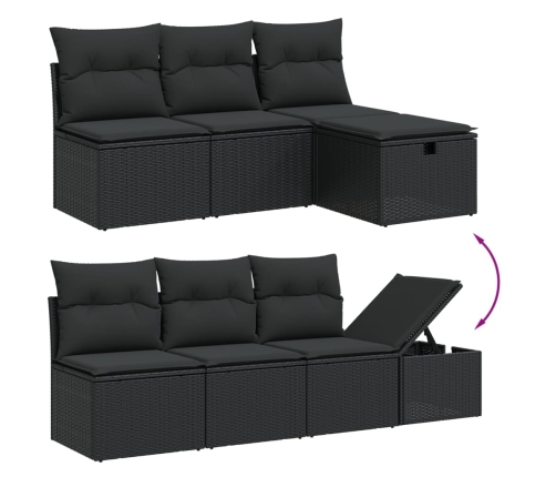 Set de sofás de jardín 8 piezas y cojines ratán sintético negro