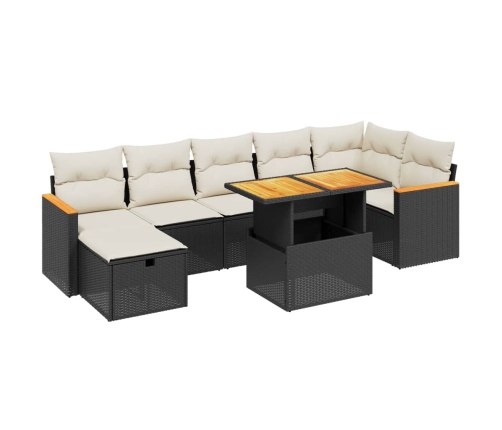 Set de sofás de jardín 8 piezas y cojines ratán sintético negro