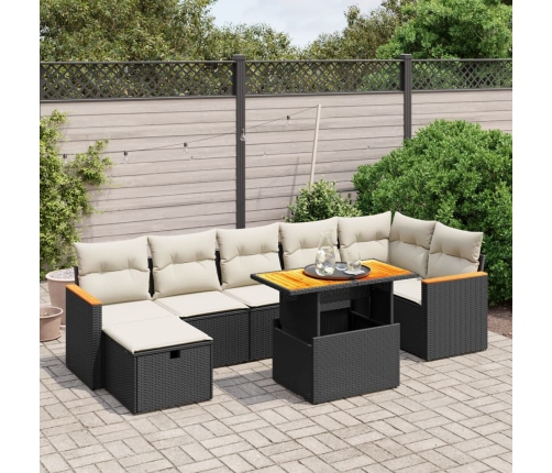 Set de sofás de jardín 8 piezas y cojines ratán sintético negro
