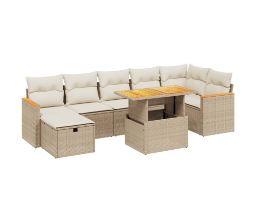 Juego de sofás de jardín con cojines beige 8 pzas ratán PE