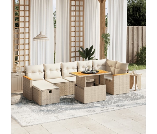 Juego de sofás de jardín con cojines beige 8 pzas ratán PE