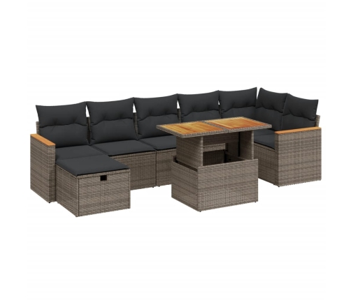 Set de sofás de jardín 8 pzas y cojines ratán sintético gris