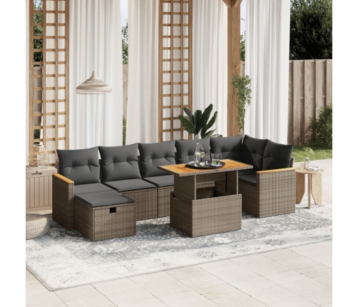 Set de sofás de jardín 8 pzas y cojines ratán sintético gris