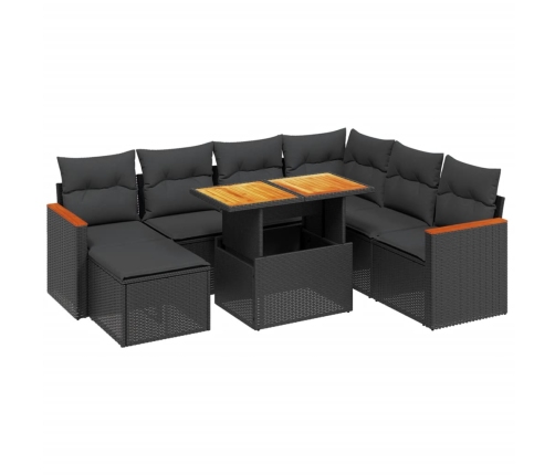 Set de sofás de jardín 8 piezas y cojines ratán sintético negro