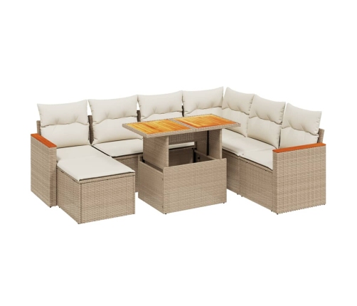 Juego de sofás de jardín con cojines beige 8 pzas ratán PE
