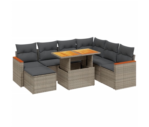 Set de sofás de jardín 8 pzas y cojines ratán sintético gris