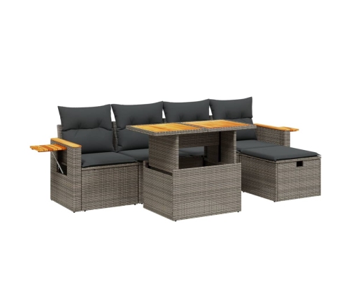 Set de muebles de jardín 6 pzas y cojines ratán sintético gris