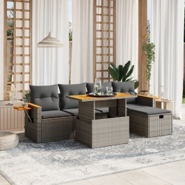 Set de muebles de jardín 6 pzas y cojines ratán sintético gris