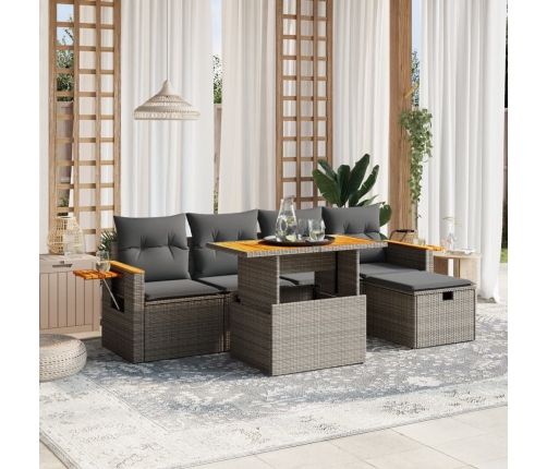 Set de muebles de jardín 6 pzas y cojines ratán sintético gris