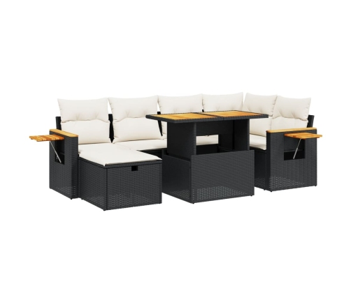 Set de comedor de jardín 7 pzas y cojines ratán sintético negro