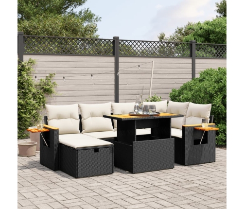 Set de comedor de jardín 7 pzas y cojines ratán sintético negro