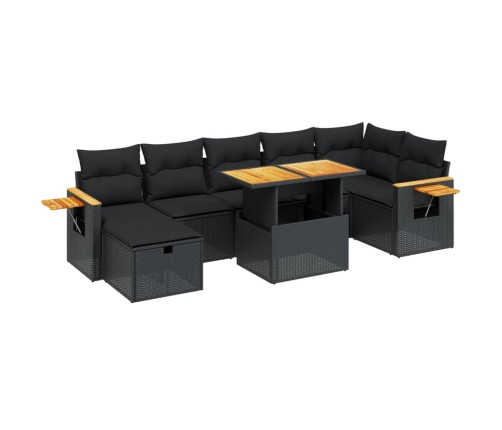 Set de sofás de jardín 8 piezas y cojines ratán sintético negro