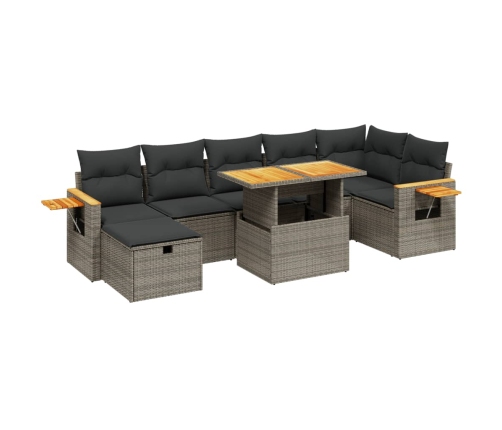 Set de sofás de jardín 8 pzas y cojines ratán sintético gris