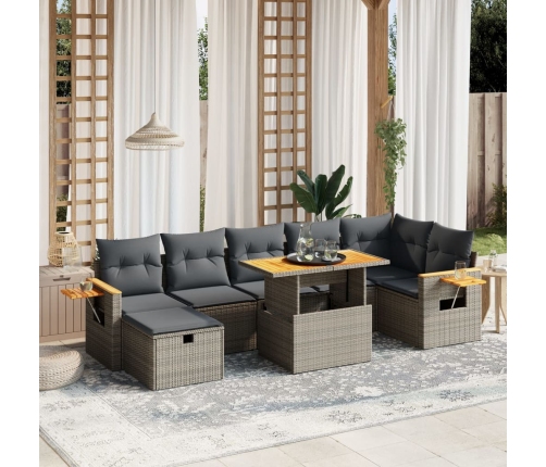 Set de sofás de jardín 8 pzas y cojines ratán sintético gris