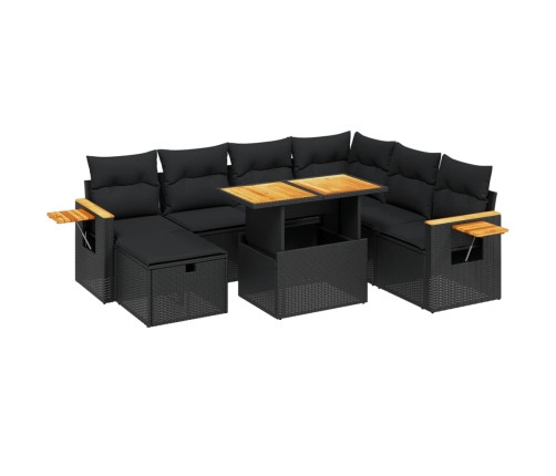 Set de sofás de jardín 8 piezas y cojines ratán sintético negro