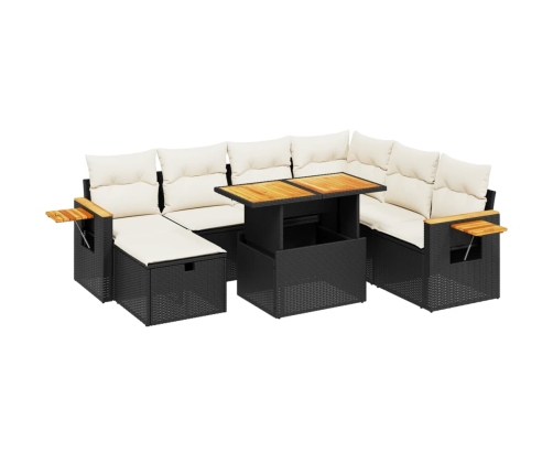 Set de sofás de jardín 8 piezas y cojines ratán sintético negro
