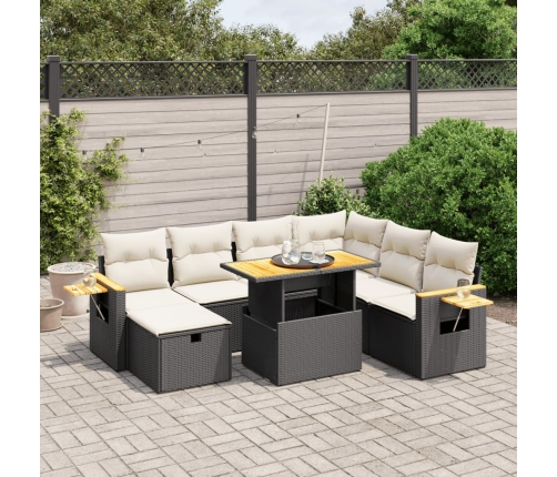Set de sofás de jardín 8 piezas y cojines ratán sintético negro