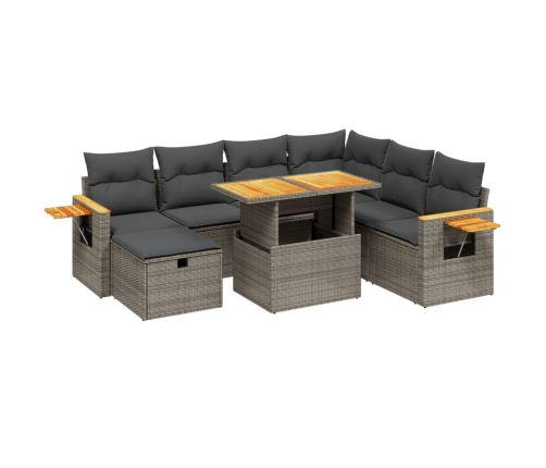 Set de sofás de jardín 8 pzas y cojines ratán sintético gris