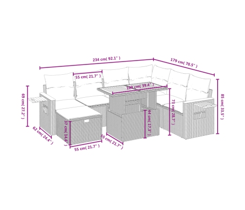 Set de sofás de jardín 8 pzas y cojines ratán sintético gris