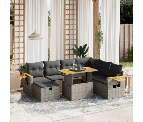 Set de sofás de jardín 8 pzas y cojines ratán sintético gris