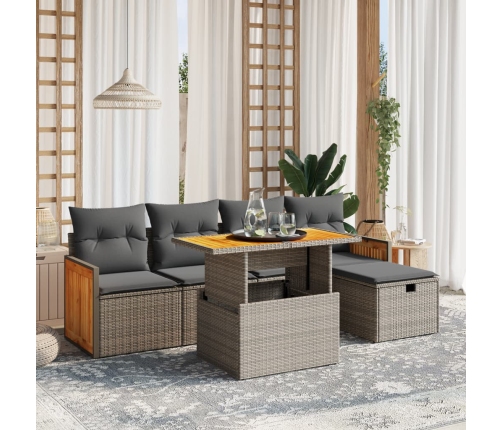 Set de muebles de jardín 6 pzas y cojines ratán sintético gris