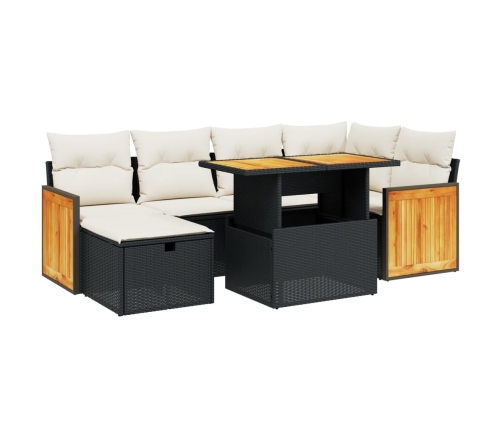 Set de comedor de jardín 7 pzas y cojines ratán sintético negro